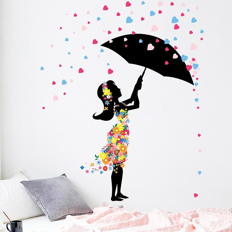 Flowers Girl Wall Stickers for Kids Girls Room Bedroom Home Decoration Wallpaper Beautiful Art Decals Creative Sticker
