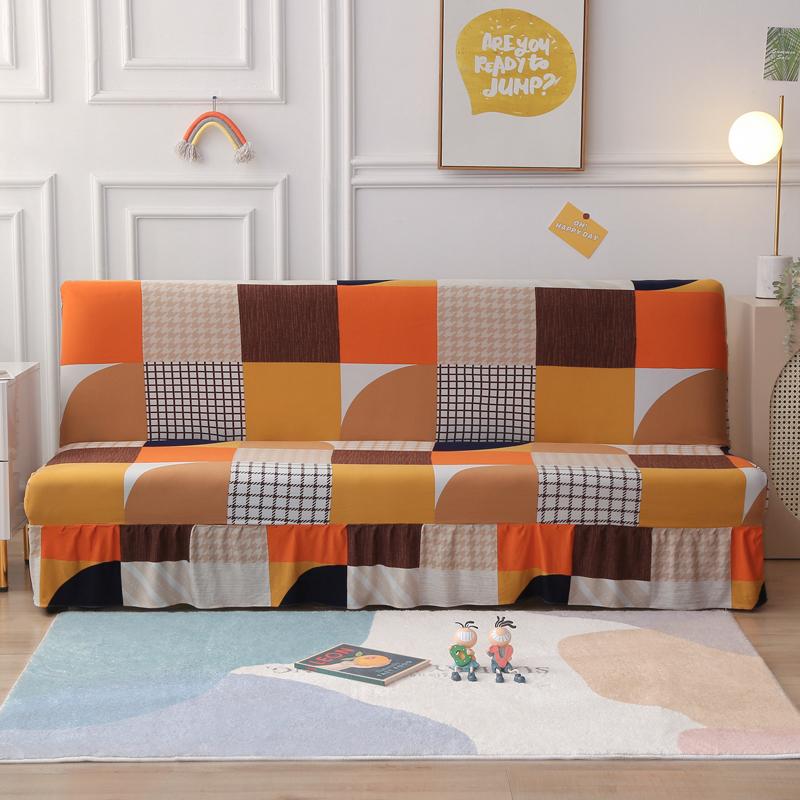 Stretch Armless Futon Cover with Skirt Printed Folding Sofa Bed Cover Washable Sofa Couch Cover Furniture Bed Protector S M L