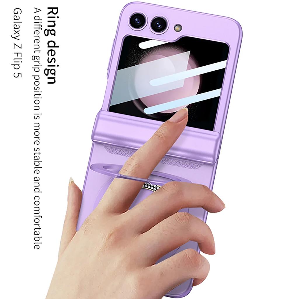 For Samsung Galaxy Z Flip 6 5 Case Magnetic Wireless Charging Matte Hinge Folding Ring Bracket Mirror Film Shockproof Hard Cover