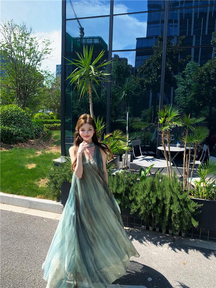 2026 French Yellow Spaghetti Strap Sleeveless Dress for Women - Summer Beach Fairy Long Dress