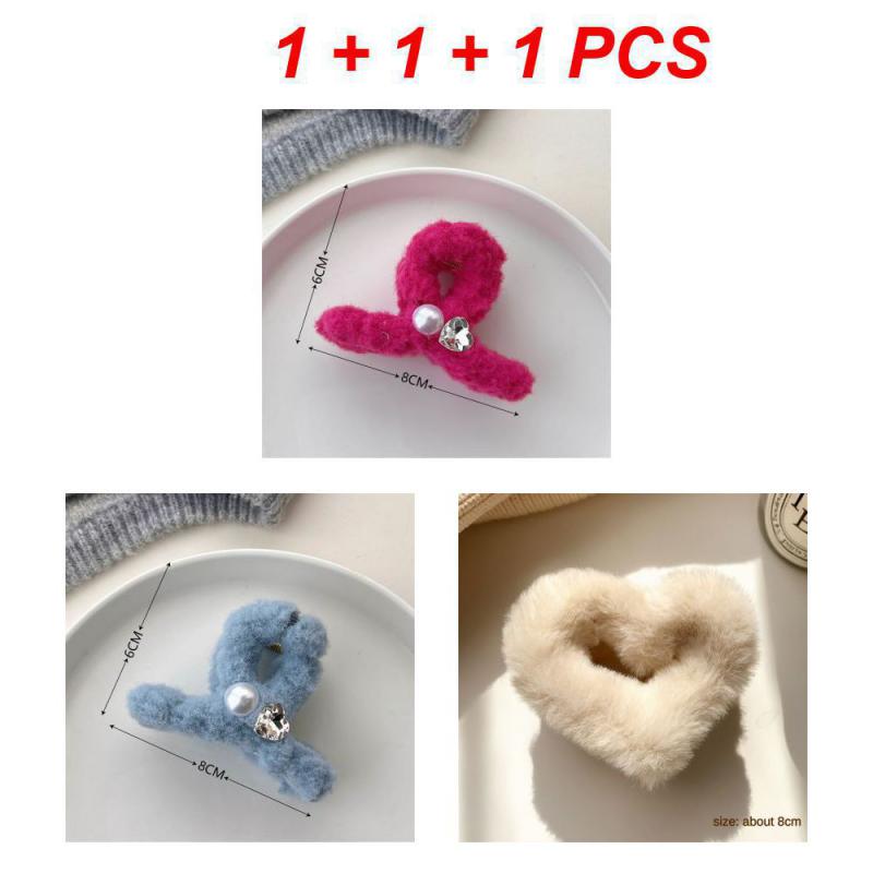 1/2/3Pcs Plush Heart Hair Clips For Women Autumn Winter Fur Hair Crab Clip Elegant Shark Hair Claws Headwear Hair Accessories