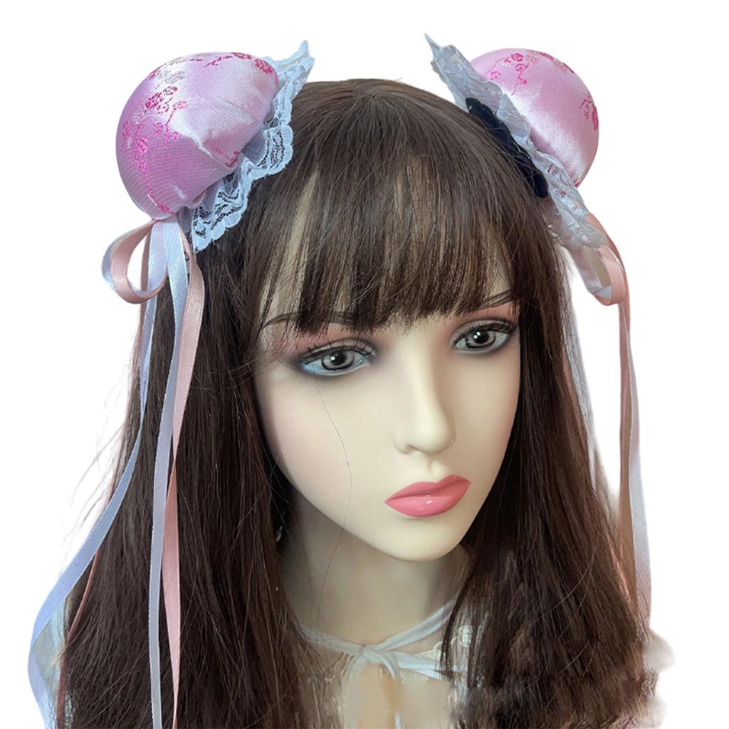 Lace Bowknot Hair Bun Cover Hairclip for Cosplay Party Costume Side Clip Halloween Headwear Role Play Maid Headpiece