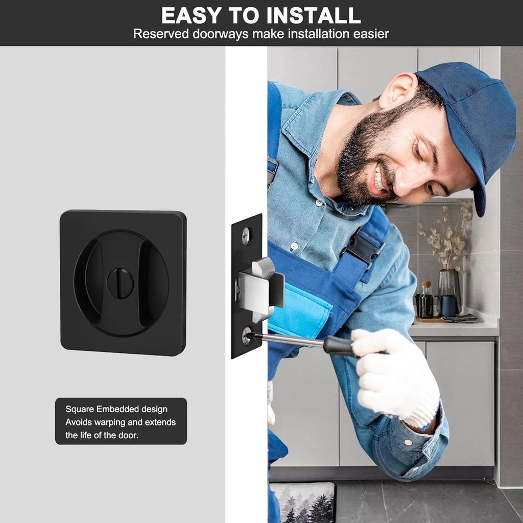 Pocket Door Hardware Bathroom Pocket Door Lock Matte Black Sliding Door Lock 1pc