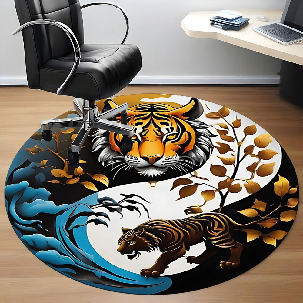 1pc Tiger YinYang Office Round Area Rug, Under Office Chairs Bedroom Living Room Home Decor, Room Deco, Available in Various Sizes