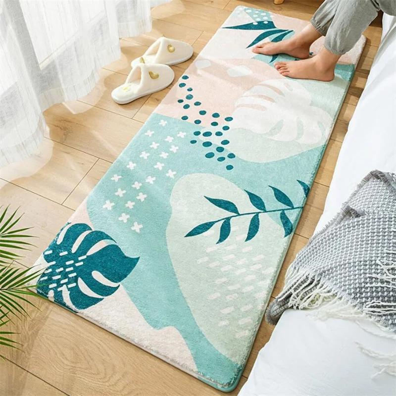 Schlafzimmer Zuhause Teppich Bettvorleger Dekoration Wohnzimmer Weich Türmatten Blätterdruck Flauschig Plüsch Bodenmatte Zottelig Alfombra