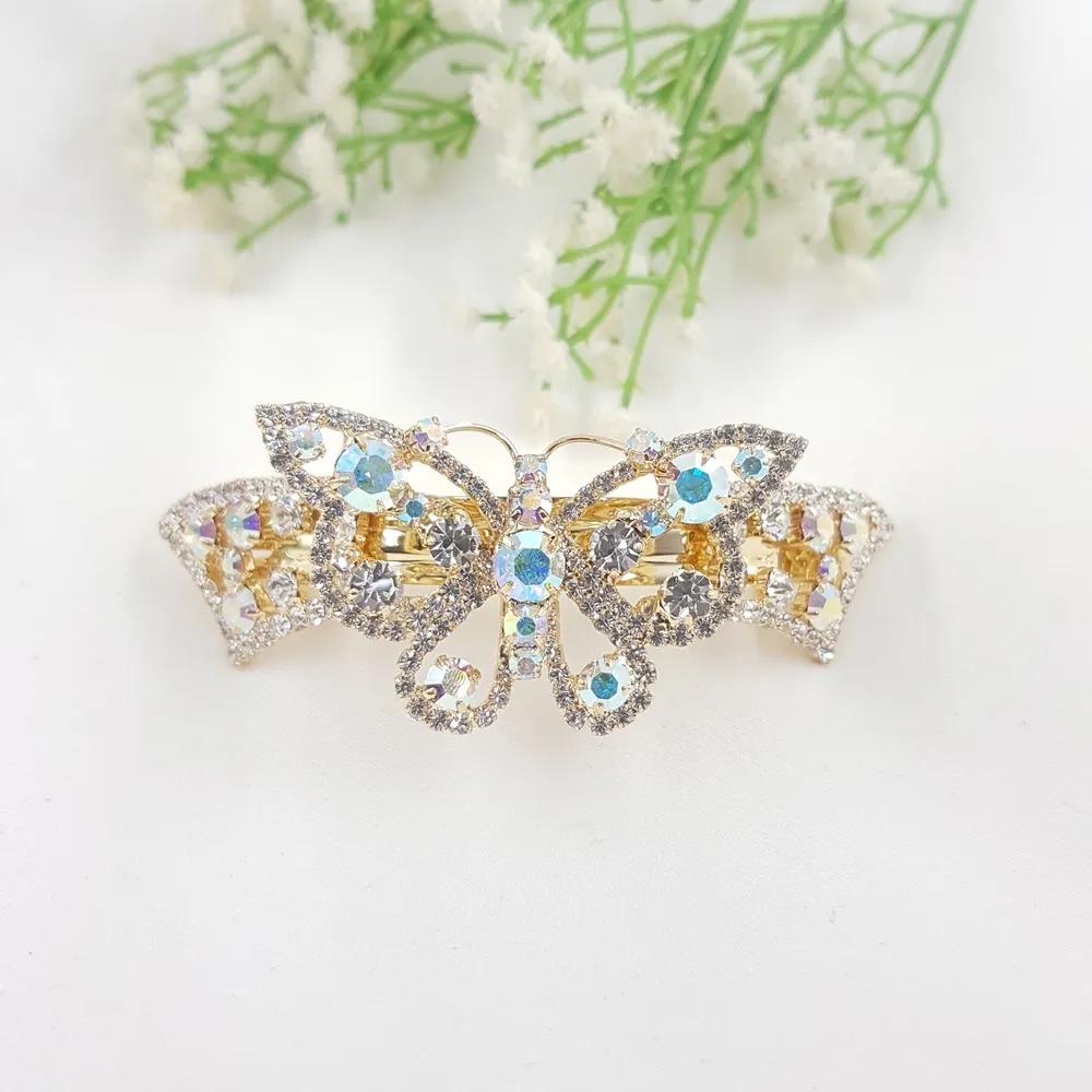 Flower Butterfly Gold Cubic Half-Up Hair Clip Automatic Pin