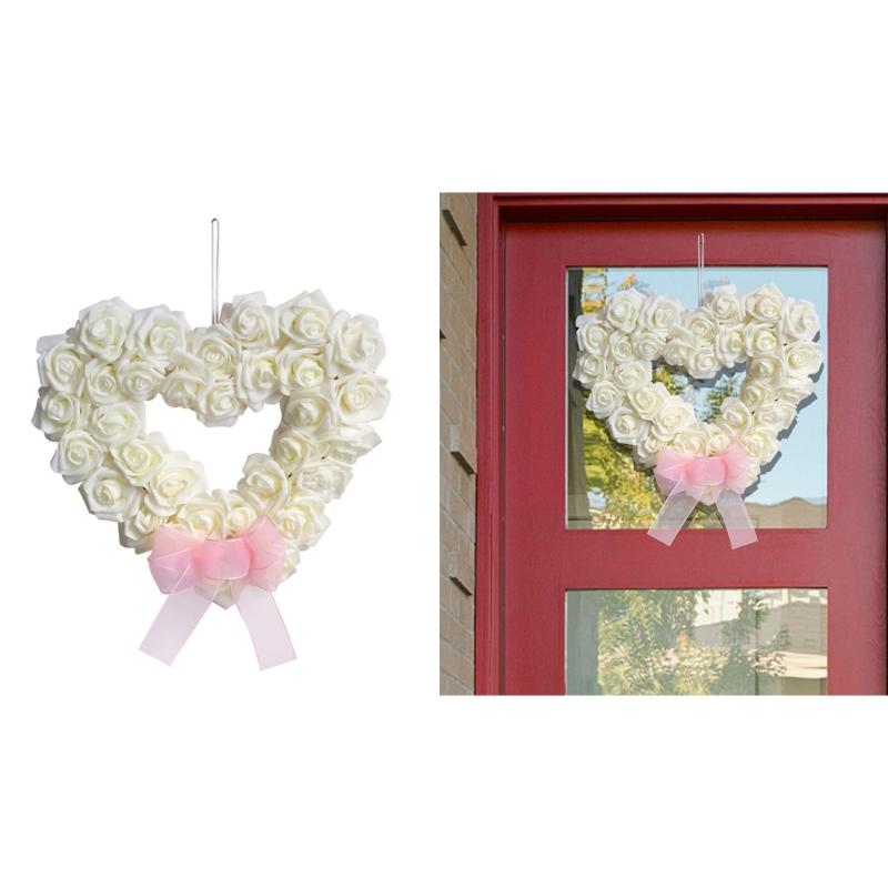Silk Rose Flower Wreath for Home Wedding Door Decoration Heart Shaped Garlands