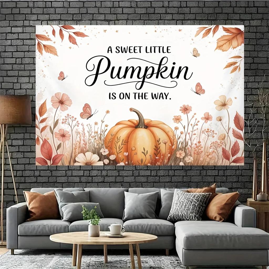 2D flat background banner with the theme pattern of "Sweet Little Pumpkin is Coming" and fabric materialDJH