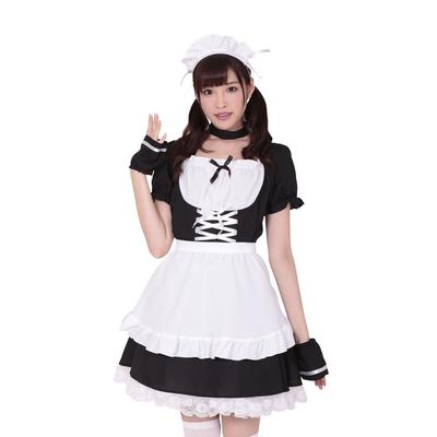 A&TCollection Women's Maid Corset, Black and White, Cute, Size M, Cosplay Costume, Halloween, Maid Outfit, Waitress, Lolita, Washable
