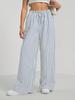 Women's Mid Rise Striped Wide Leg Pants Loose Fit Drawstring Elastic Waist Casual Trousers
