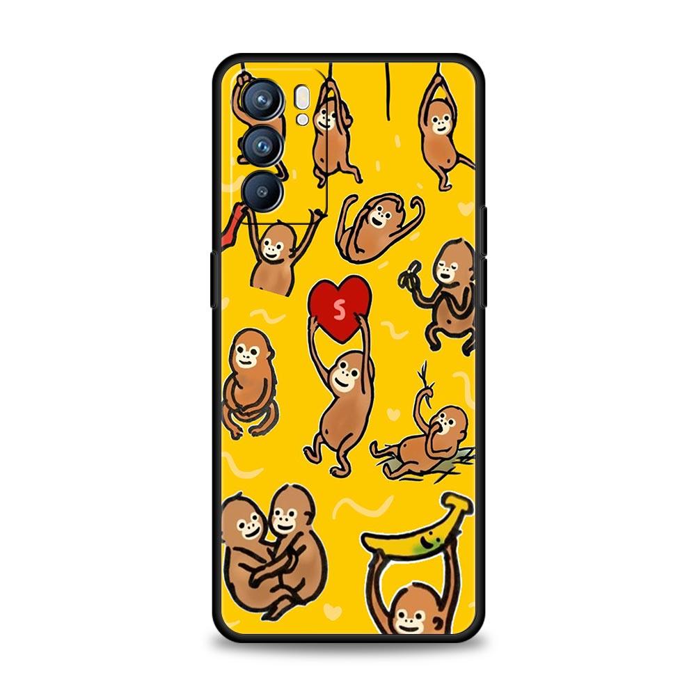 Monkey And Banana Phone Case For Oppo A17 A31 A54 A57 A78 A79 A98 Find X5 X6 Reno 6 7 8 10 11 12 13 F Pro 5G Soft TPU Cover Bags