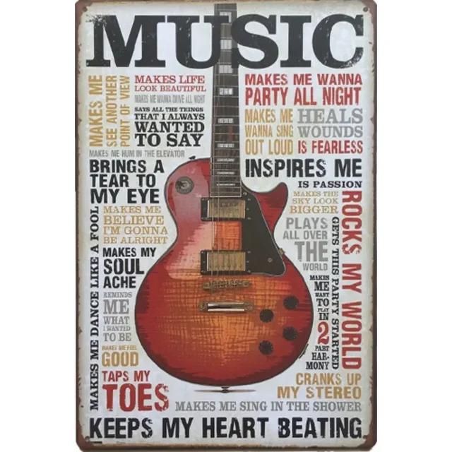 Vintage Rock Music Guitar Metal Wall Sign  Man Cave Gym Pool Bar Bathroom Yard Garage Decor  x in Tin Sign