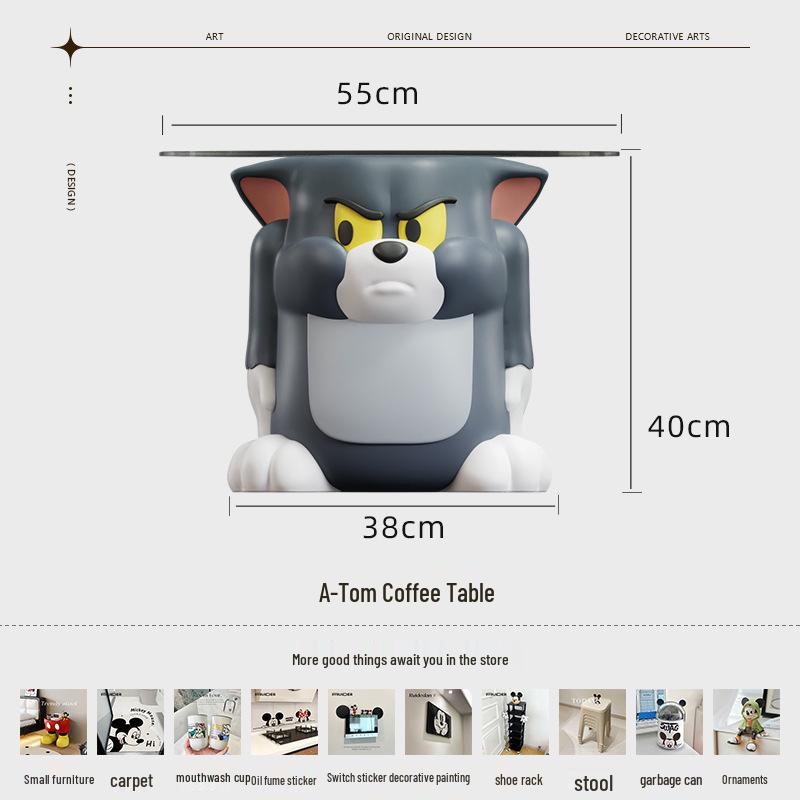 Tom & Jerry Cartoon Glass Side Table & Stool Set