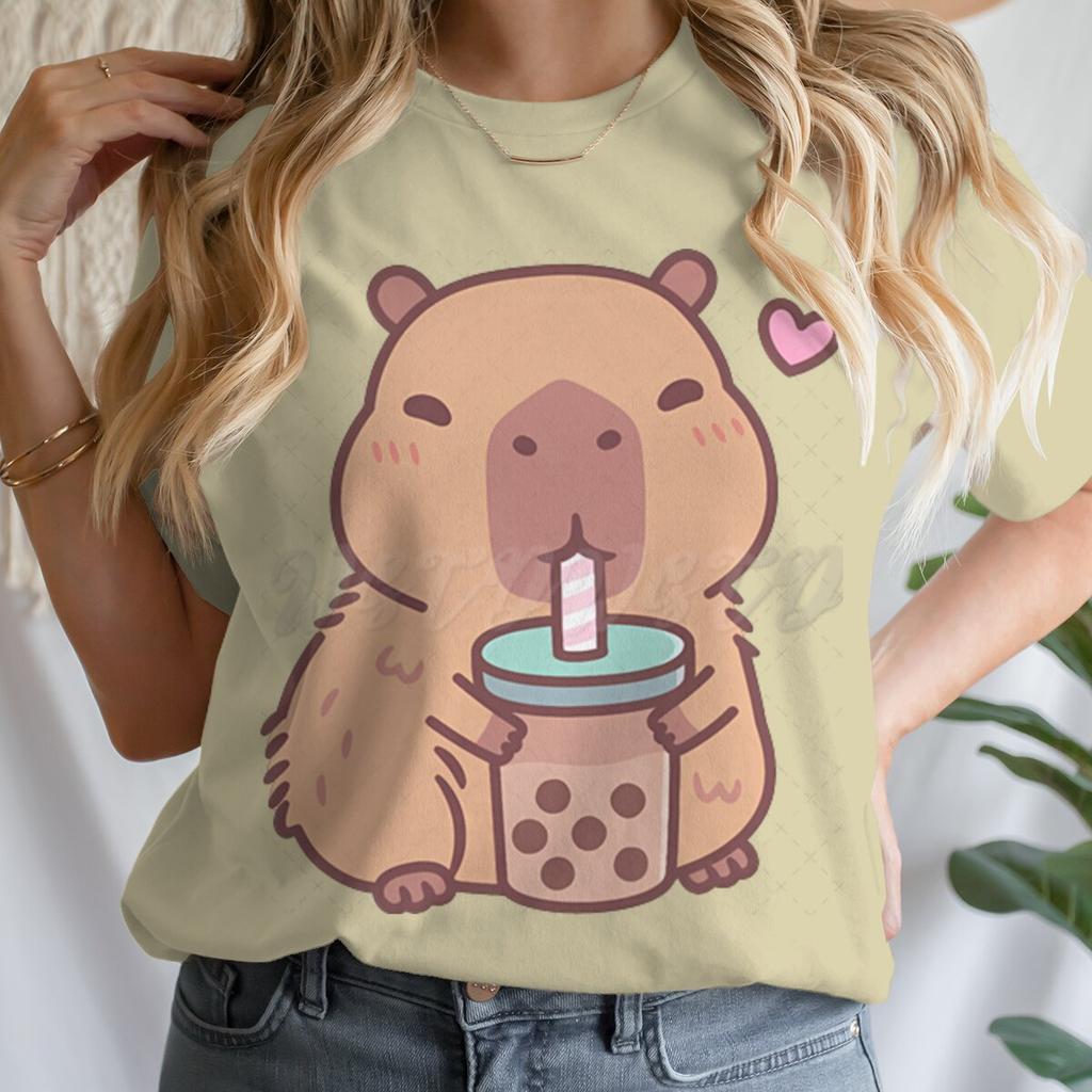 Tie Dye Animal Graphic Lover Gift Shirt Tee Capybara Kawaii Cartoon T-shirts Crew Neck Casual Summer Drink Tops