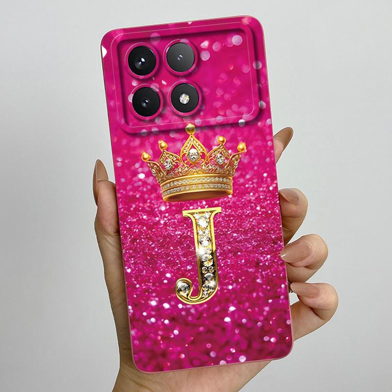 For Xiaomi Poco X6 Pro 5G Fashion Crown Initial Letter Couple Phone Case PocoX6 Pro 5G Soft Silicone TPU Lens Protective Casing