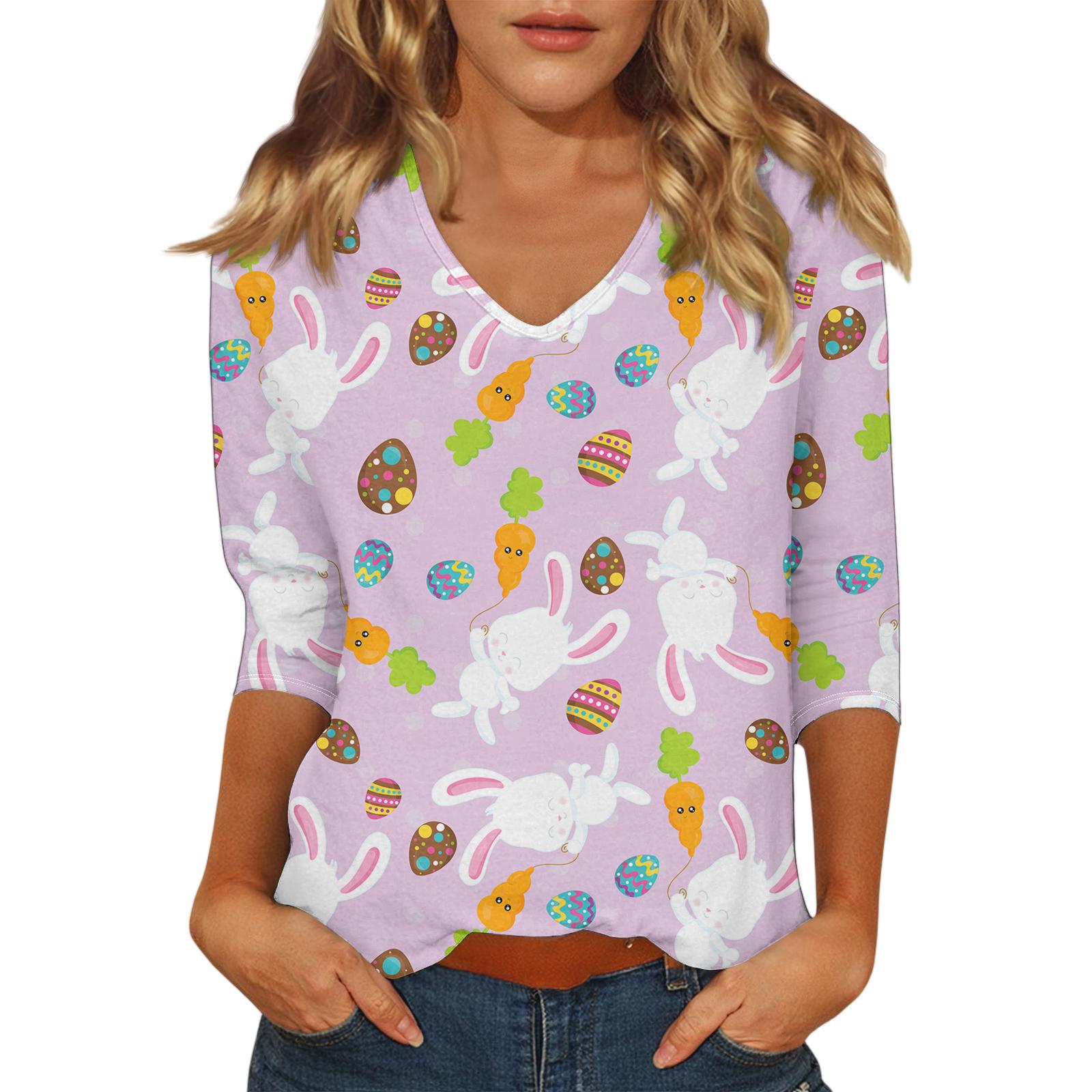 

Women s Casual Fashionable Sexy Comfortable V-Neck Printed Three-Quarter Sleeve Top XL