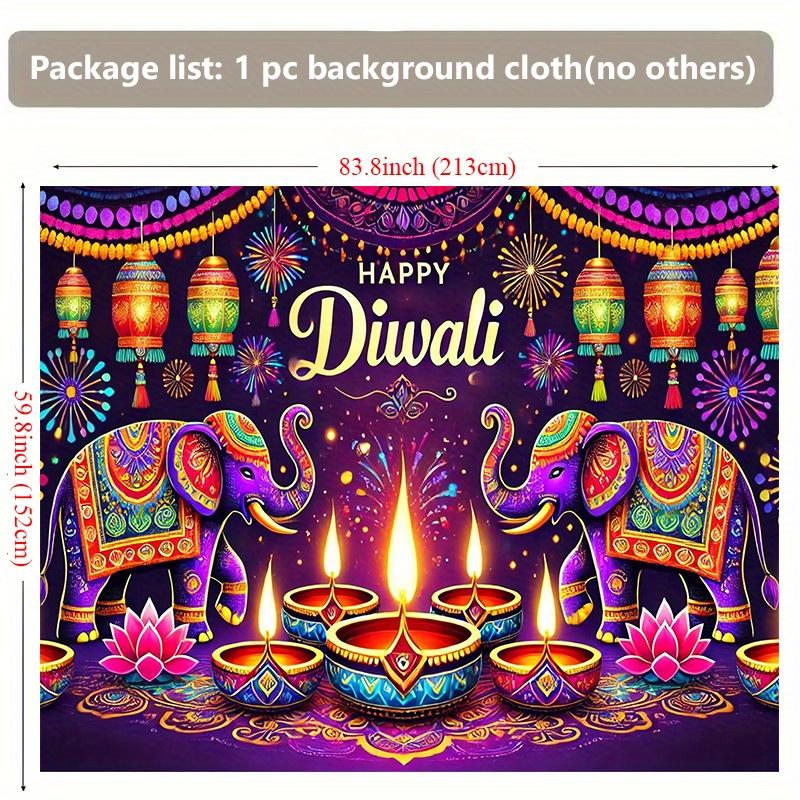Background Flag 1 Piece Colorful Divali Celebration Scene with Elephant and Lantern Background Cloth