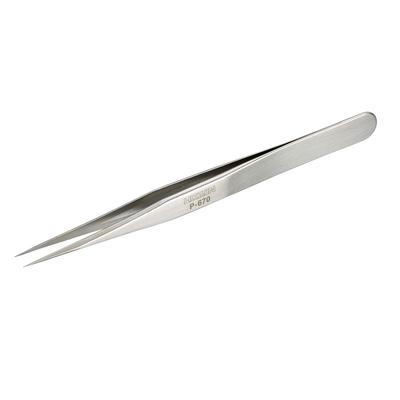 Precision Fully 120mm 6mm Tip Straight P-670 Tweezers, Non-Magnetic, Long, Opening, 0.15mm Width,