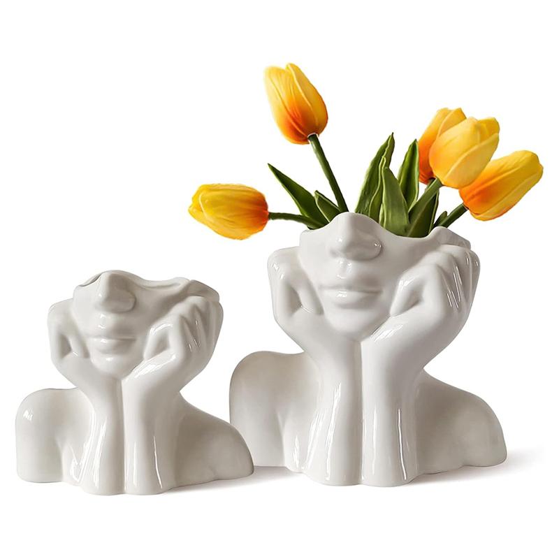 M-Modern-Nordisk Stil Blomvas Kvinnokropp Halvt Ansikte Blomkruka Vas Konst Hantverk Sovrum Vardagsrum Skrivbordsdekor
