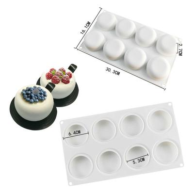 Molde de pastel de silicona redondo plano de 8 cavidades para bricolaje, Mousse de Chocolate, gelatina o pudín, pastelería, helado, postre, Pan, utensilios para hornear