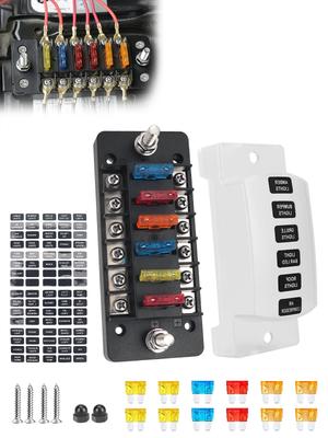 Largoods 6 Way Fuse Box Fuse Block with Standard Fuse, Waterproof Circuit Carbart,
