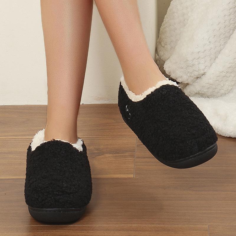 Women s Winter Warm Imitation Wool Cotton Shoes Non Slip Covered Heel Indoor House Slippers Woman Comfort Plush Bedroom Slippers 36-37