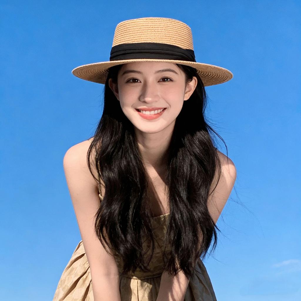 Lace straw hat women's summer bow large brim sunshade sun hat seaside vacation beach sun hat