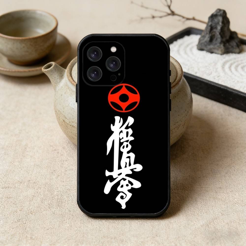 Kyokushin Karate Symbol Phone Case For iPhone17,16,15,14,13,12 Plus,Max Soft Silicone Black Cover iPhone12