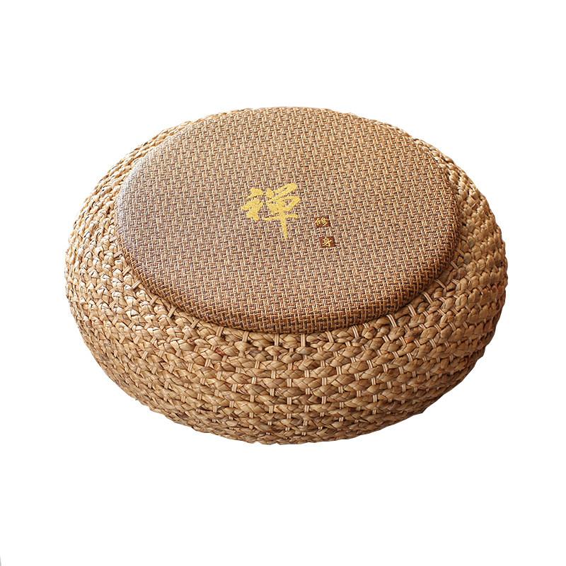 Handwoven Rattan Round Floor Cushion,Meditation Yoga Zafu Pillow Tatami Seat,Natural Boho Style Pouf Ottoman for Zen Living Room