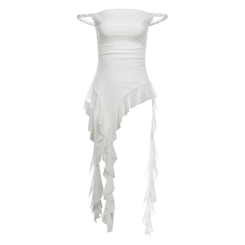 

Cross-Border European and American Style Spring New Women s Clothing Solid Color Slim Fit Street Fashion One-Line Neckline Sleeveless Backless Top White S