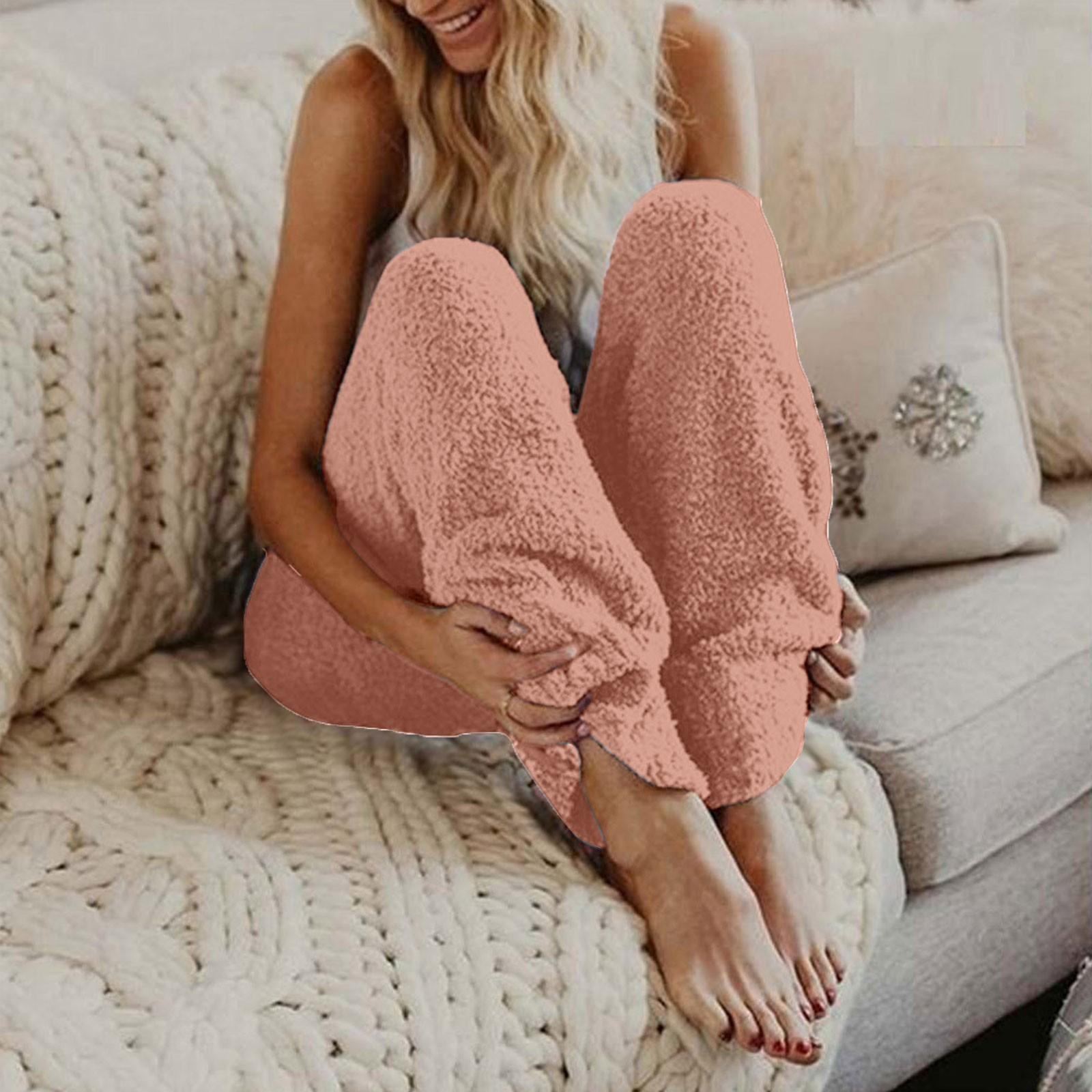 

Женские повседневные однотонные свободные плюшевые брюки с эластичной резинкой на талии, длинные домашние брюки с лучом M