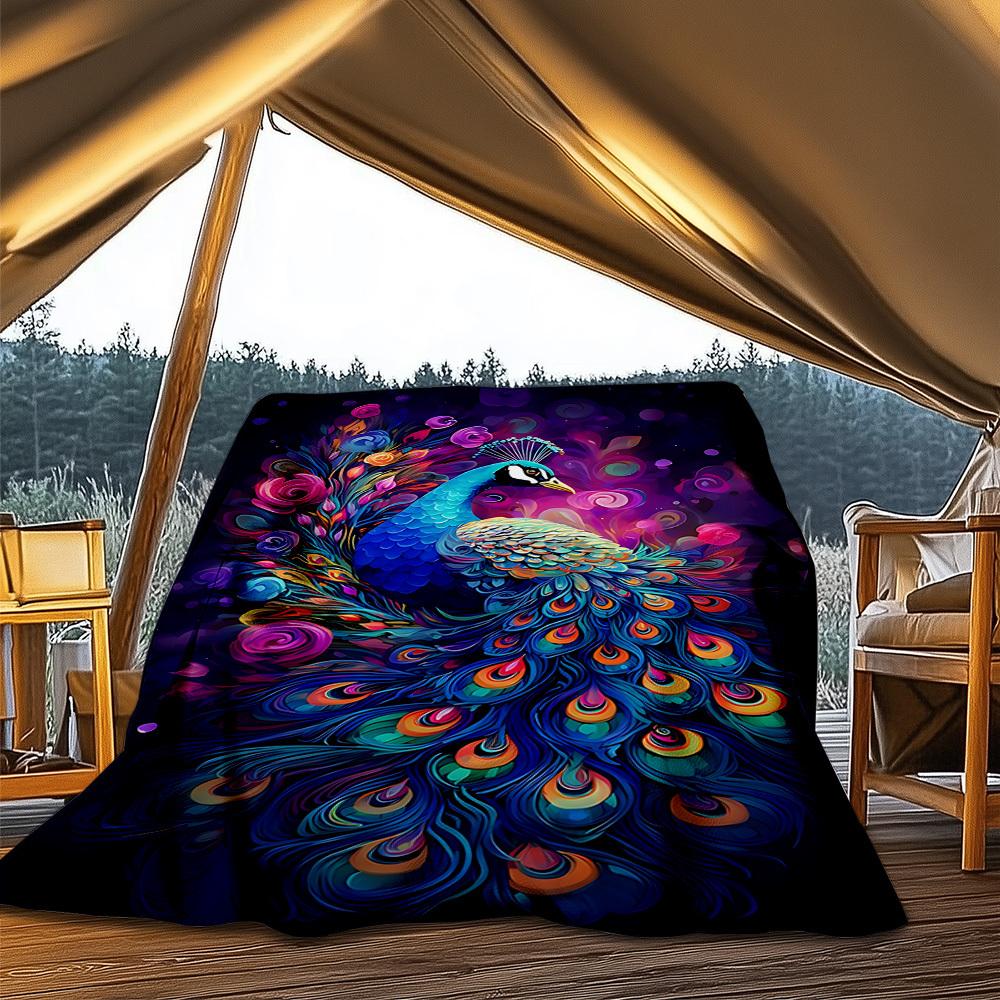 1pc Peacock Feather Artwork Throw Blanket Polyester Fiber, Lightweight Flannel, Soft & Warm, All Season Use for Outdoor, Camping Digital Print 80x120cm