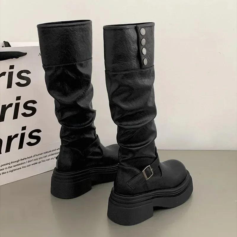 Black High-Top Boots Women'S Autumn Winter Thick Bottom Long Tube Boots Increased Small Short Thick Leg Knight Boots