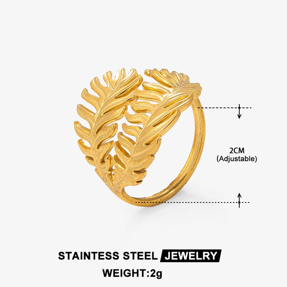 Elegant 18K Gold-Plated Geometric Stainless Steel Ring with Natural Stone, Adjustable for Women