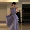Gray Purple Sleeveless Vest Dress Women's Summer Atmosphere Seaside Vacation French Temperament Super Good-looking Long Skirt