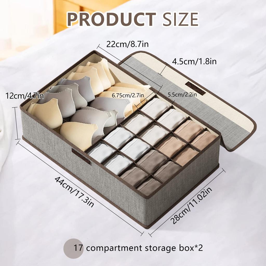 Underwear Storage Box With Compartments 17/13 Grids Dormitory Drawer Style Storage Organizer for Socks Underwears Bra Shirts