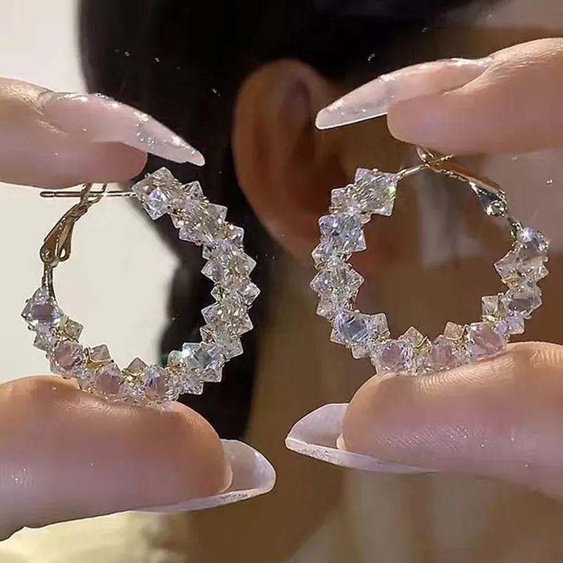 Super Sparkling Crystal Golden Earrings for Women Personalized Exquisite Daily Accessories Party Jewelry Birthday Gifts