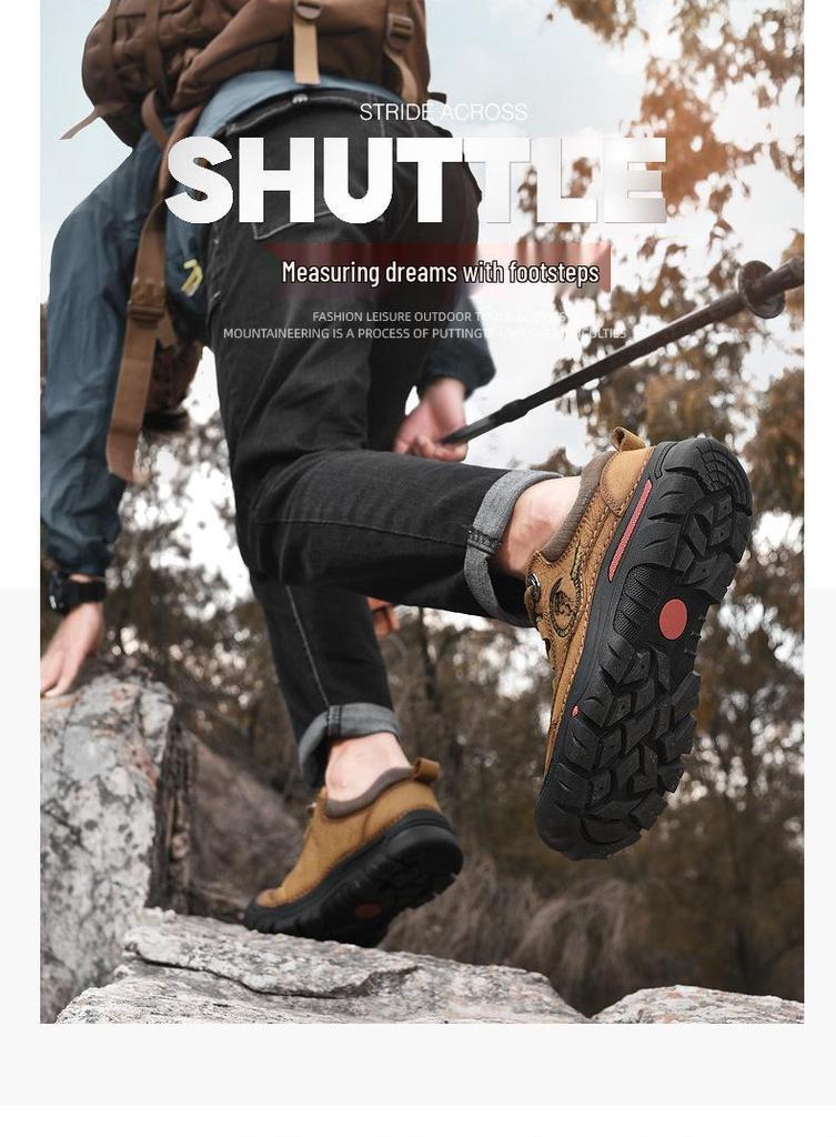 Men's Versatile Casual Leather Shoes - Thick Sole, Wear-Resistant, Genuine Leather, Spring 2023 Hiking & Labor Protection Shoes.