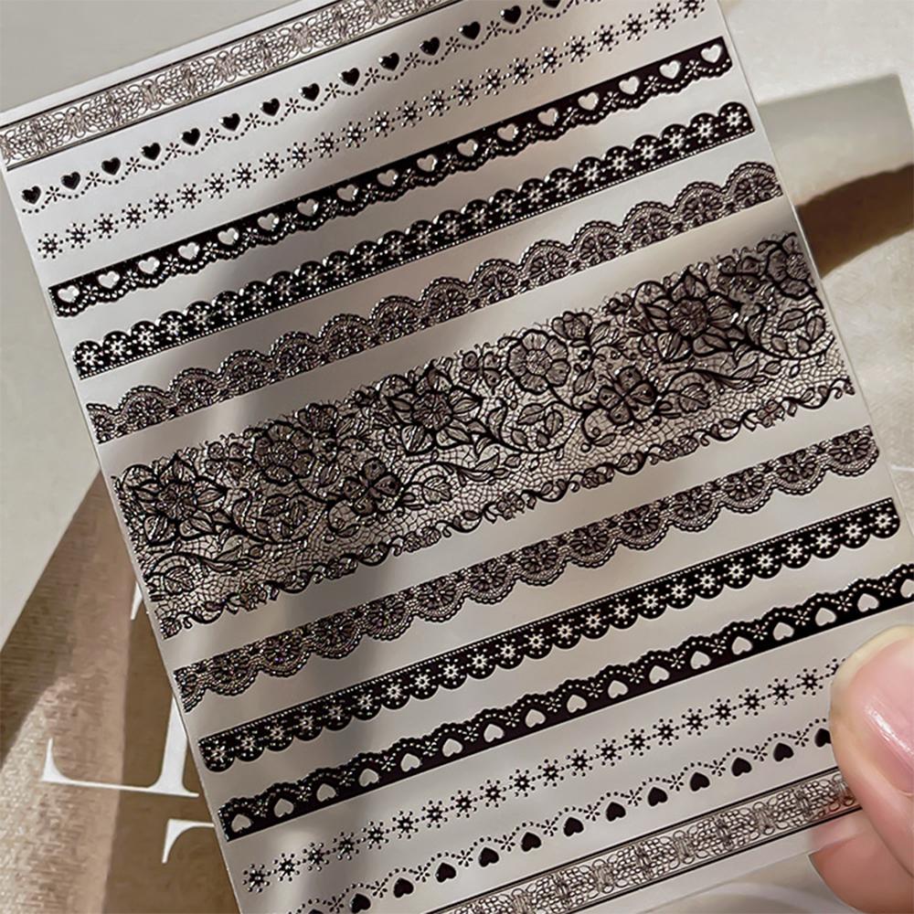 1Pcs 5D Embossed White Lace Nail Stickers Elegant Lace Flower Nail Decals Self-Adhesive Lace French Nail Slider DIY Decor 8*10cm