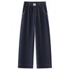 Women's Dark Blue Tencel Wide-Leg Jeans - 2025 Spring, High-Waisted, Slimming, Cropped Fit