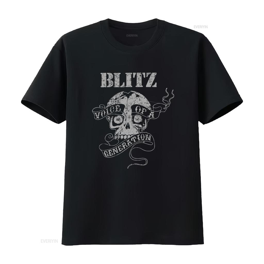 BLITZ Voice of a Generation Skull Print Black T Shirt for Men Small vintage Washed Breathable homme streetwear Casual Unisex