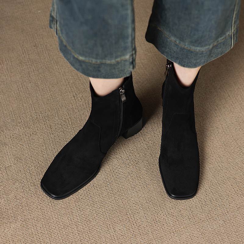 Krazing Pot Flock Round Toe Thick Heels Chelsea Boots Size 42 Zip Women Concise Style Elastic Ankle Boots