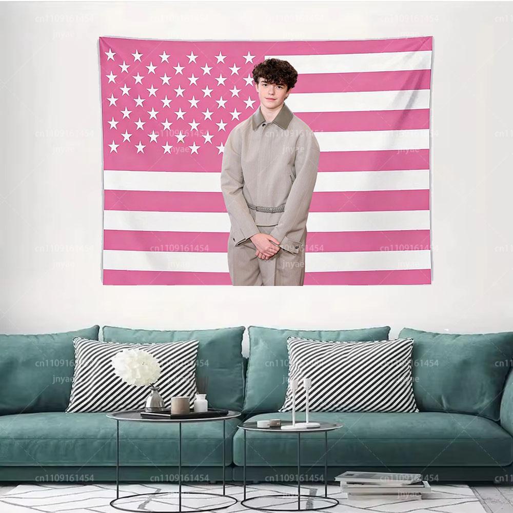Owen Cooper Tapestry Pink American Flag Wall Hanging Adolescence Actor Poster Home Room Decor