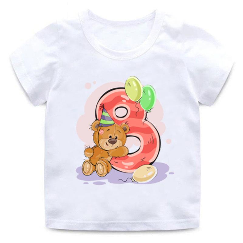 Unisex Childrens Cartoon Bear TShirt Short Sleeve round Neck Numbers 112 Years Old Kids Casual Fashion Clothing
