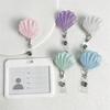 Glitter Seashell Badge Reel Retractable ID Card Badge Holder Name Tag Work Alligator Clip for Teachers Office Staff Nurses