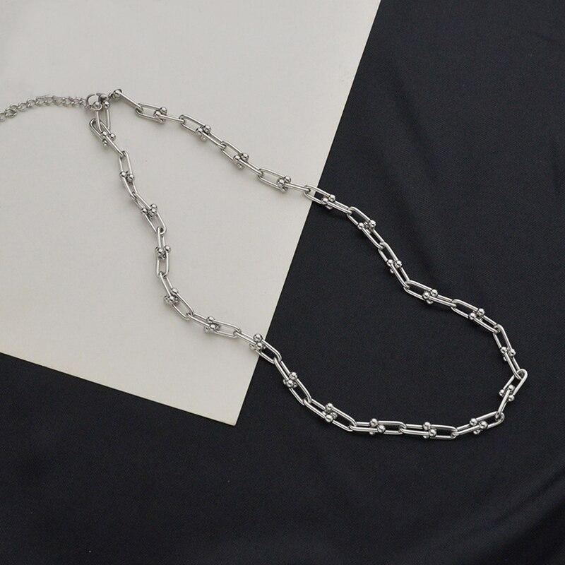 Sterling Tone U Shaped Chain Pendant Necklace Gathering Jewelry For Women Geometric Chunky Pendant Necklace Celebration NewGeometric Chain