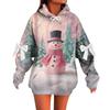Ladies' Christmas Printed Bow Long Sleeved Loose Fitting Headband With Rope Hooded Sweatshirt Top