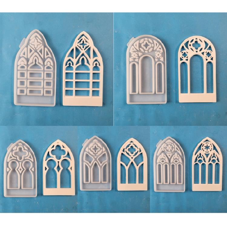5pcs Candlesticks Silicone Molds Gothic House Candle Holder Castings Molds