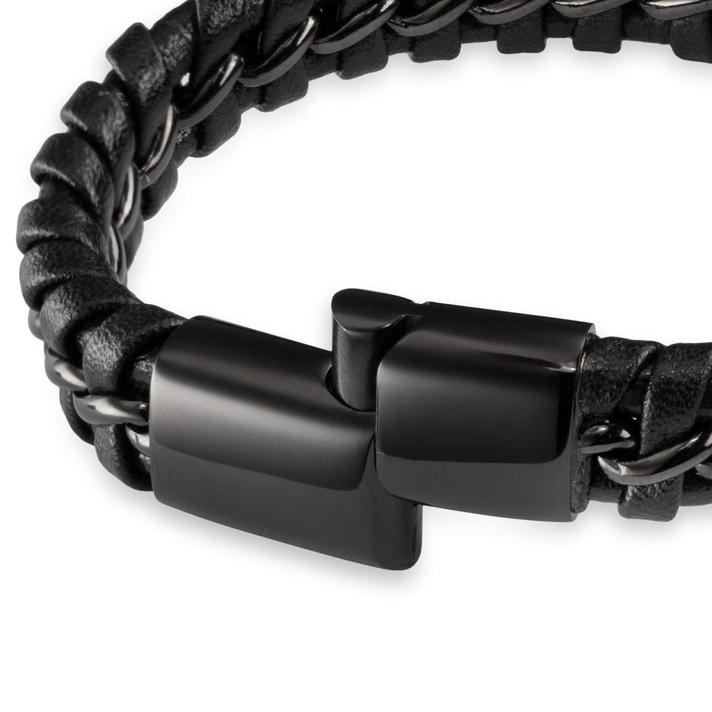 Leather Bracelet Black 17cm Men Gift Box Genuine Braided Cowhide Adjustable Magnetic Clasp Jewelry Rope for Men Boys Band Magnetic Accessories