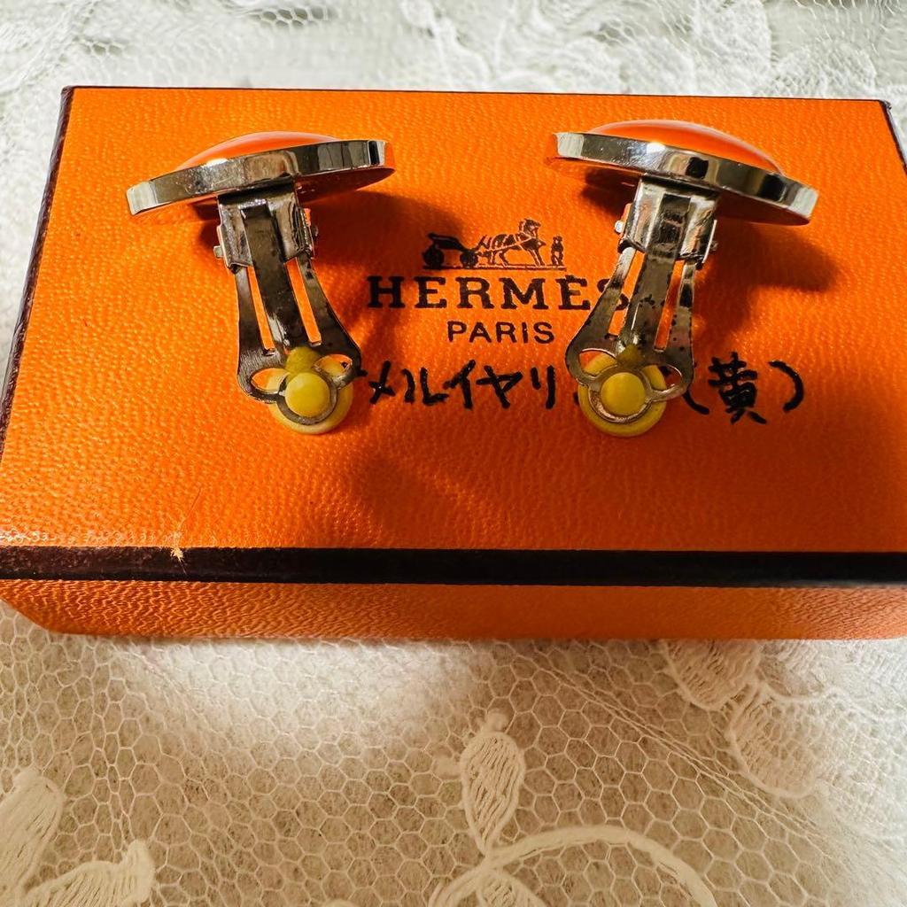 Used Hermes Eclipse Metal Orange Clip-on Earrings Accessory